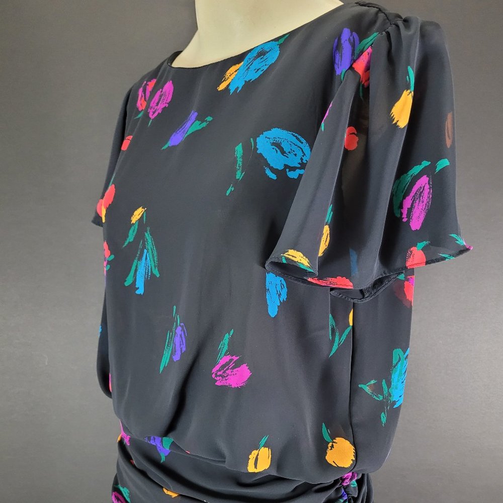 80s Sheer Black Abstract Floral Dress - image 8